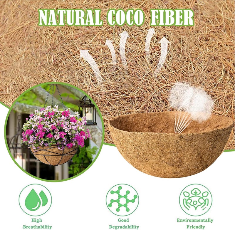 Karlliu 2 Pack 12 Inch Round Replacement Coco Liners for Hanging Basket Natural Coconut Fiber Liner for Flower Planter Coco Coir Pots for Indoor Outdoor Garden Plants - Image 3